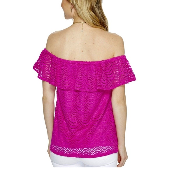 Lilly Pulitzer Pink La Fortuna Lace Top Small 25603 Soft Off the Shoulde… - Picture 4 of 14